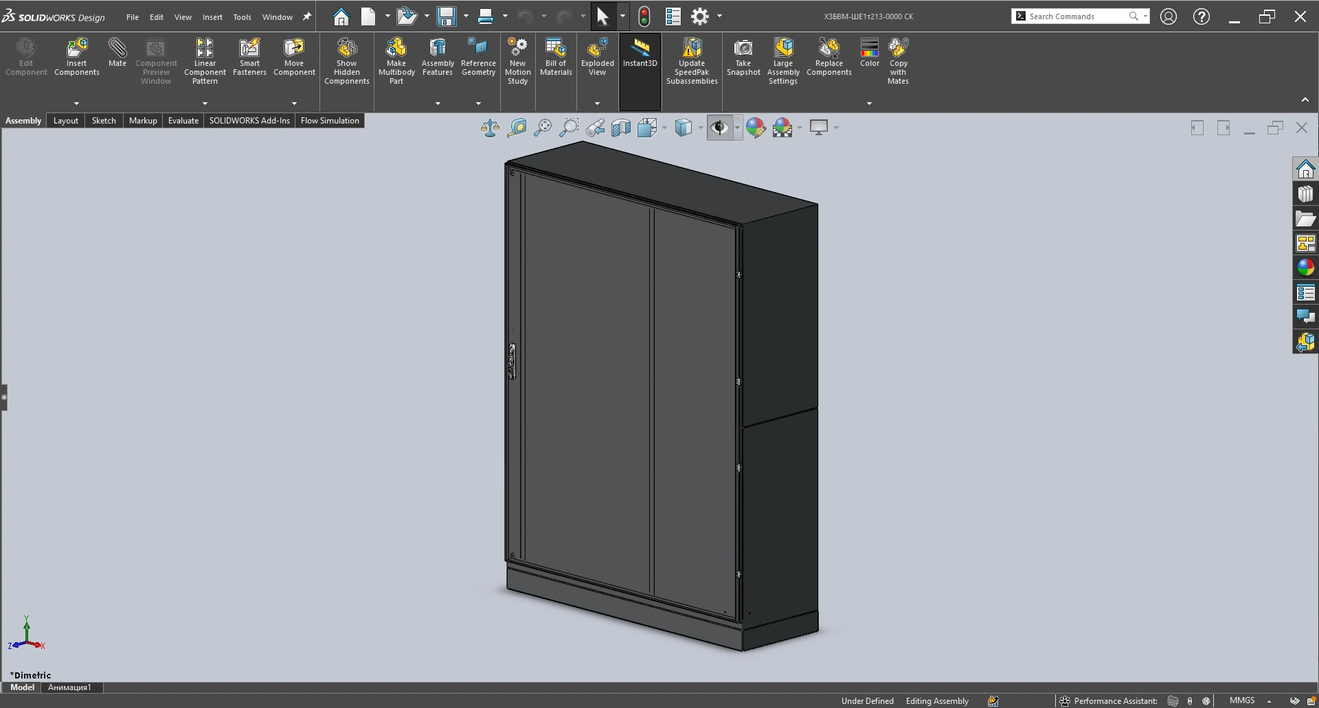 Складальна одиниця електричної шафи у вікні SolidWorks